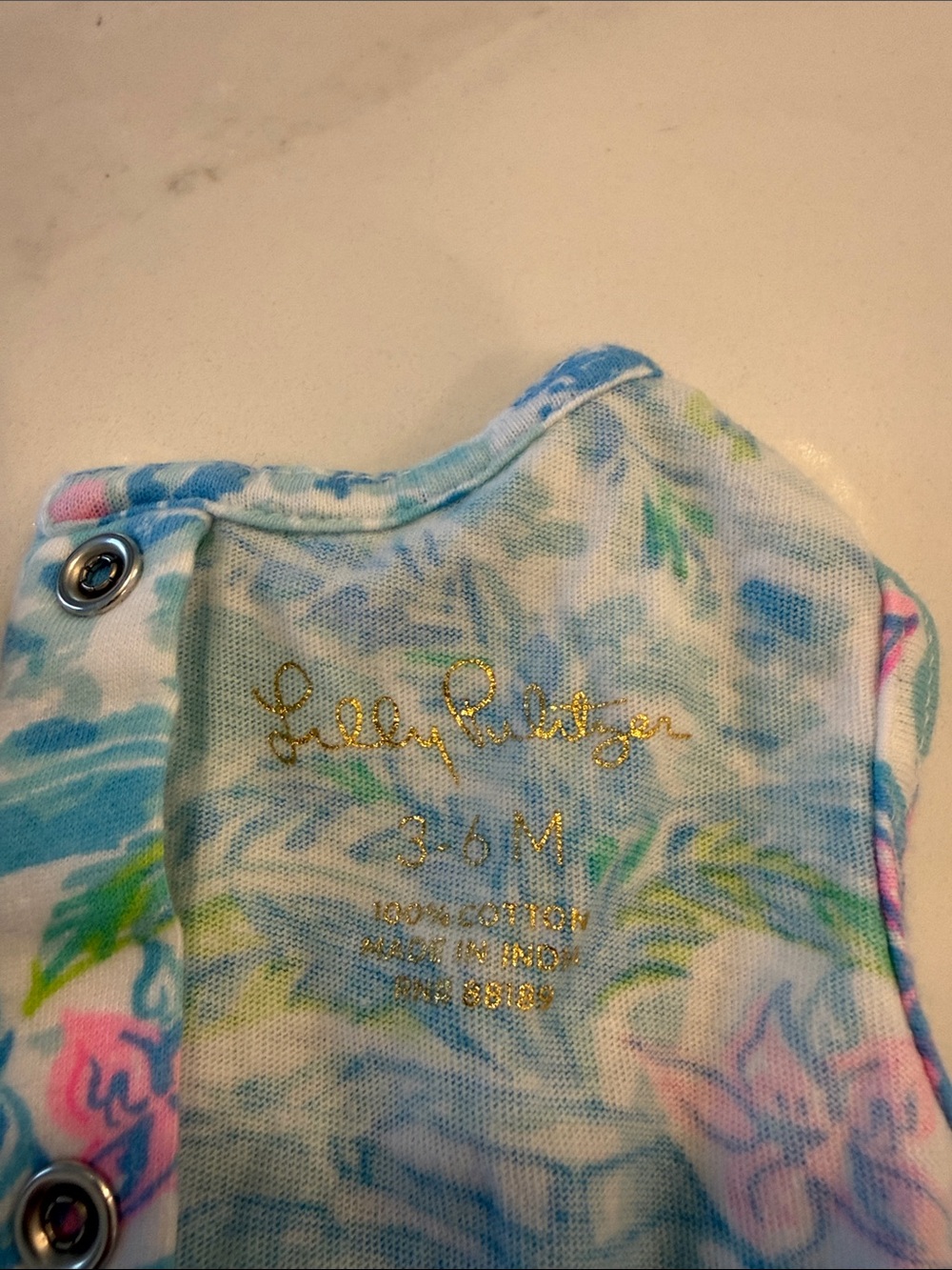 Lilly Pulitzer Blue Pink Green Tropical Print One-Piece - Picture 2 of 3